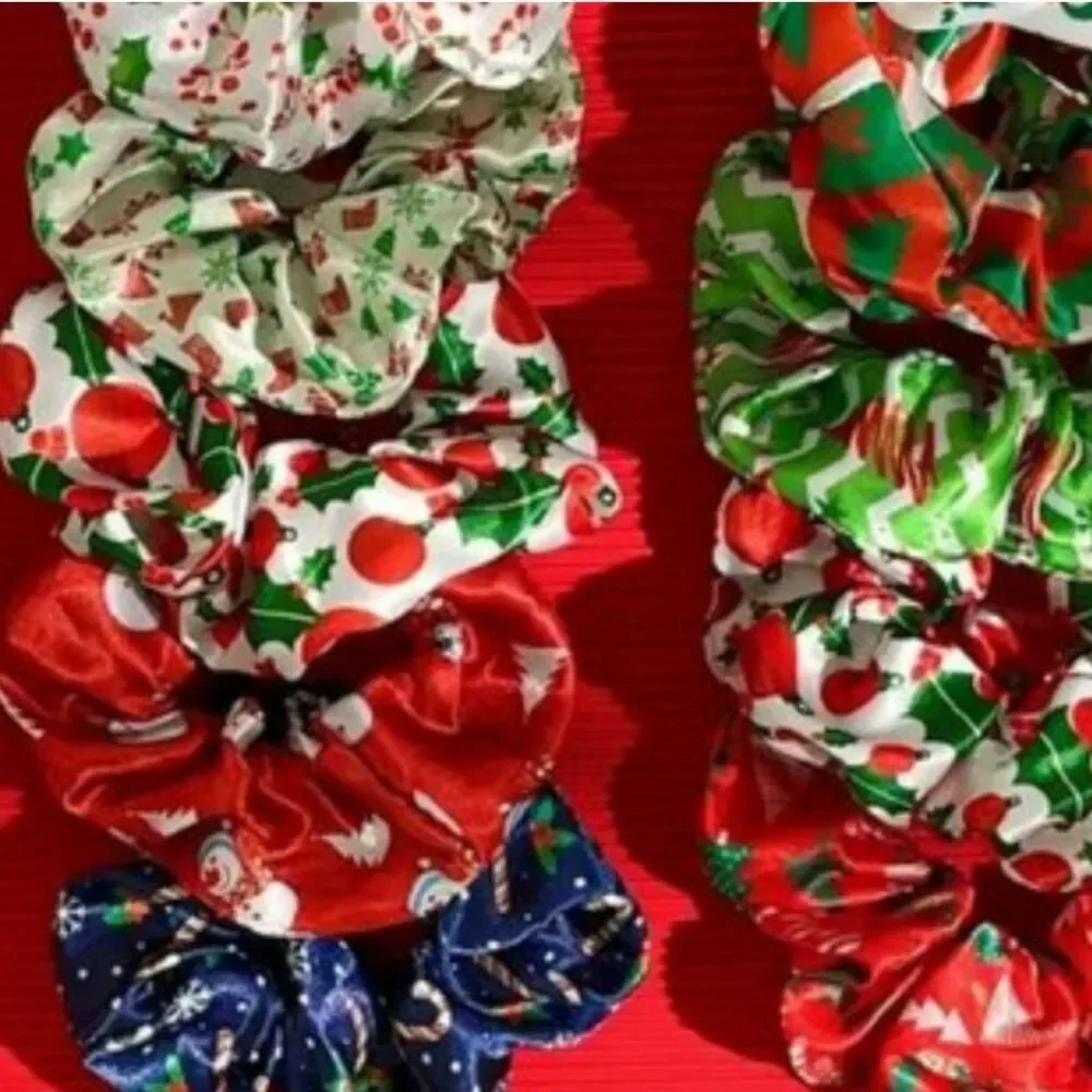 Christmas Hair Scrunchies Random 7 Festive Prints Colorful Patterns OS New